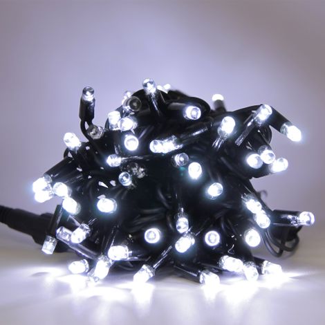 Corde de sagesse se'rie Noel 100 Maxiled reflex 8 mm lumie're blanche glace'e tout cable noir intermittent pour exte'rieur IP44 professionnel et certifie' Bianco Ghiaccio 10 metri - 100 MaxiLed