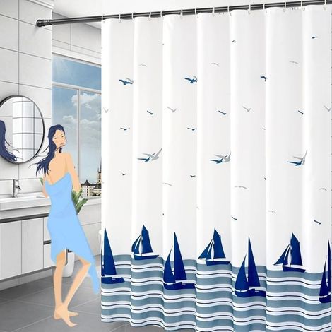 120x200- Anti Mold Shower Curtain Weighted Hem, Waterproof Washable Shower Curtains, Ocean Polyester Fabric Shower Curtains with Hooks for Bathtub Shower Cabin (1/5)