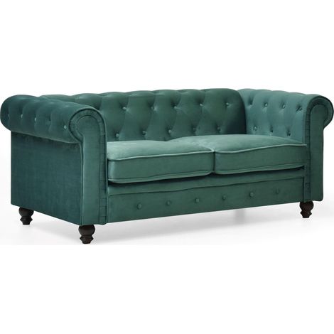Grand canapé 2 Places Chesterfield – Velours Vert – L180 x P85 x H78 cm – Style Classique Chic pour Salon (1/5)