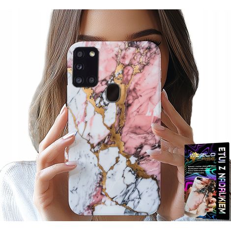 Custodia per Samsung Galaxy A21s - effetto marmo rosa e bianco, con motivi a pietra (1/5)