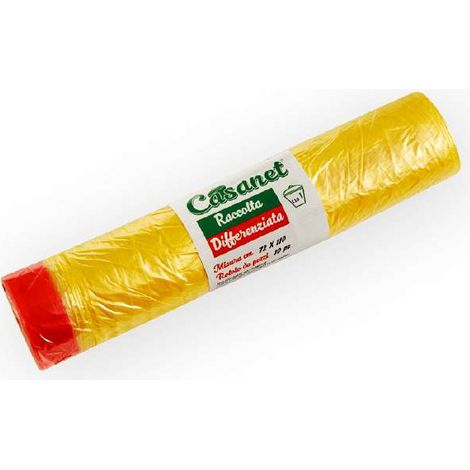 10 Sacchi per la spazzatura giallo con maniglia 72x110 cm