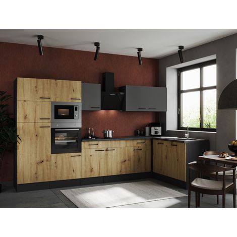 Küche Küchenzeile Winkelküche Grau Matt Artisan Eiche Oliver 340x172 cm Respekta
