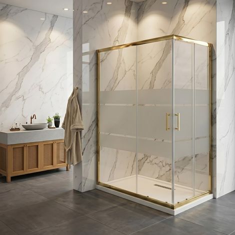 Box doccia angolare scorrevole cristallo serigrafato 6mm H 190 – Finitura oro – 70x100 (1/4)