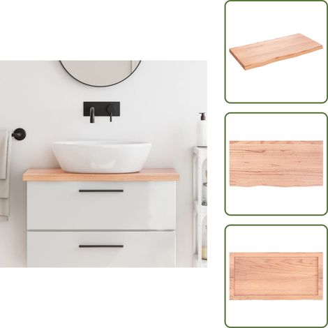 The Living Store Comptoir de salle de bain marron 80x40x(2-4) cm bois traité - Bois de chêne massif (1/5)