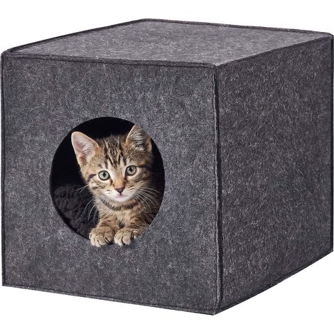 Relaxdays Katzenhöhle aus Filz, faltbar, mit Filzkissen, für Regale, Katzenbett, HxBxT: 33 x 33 x 37 cm, Dunkelgrau