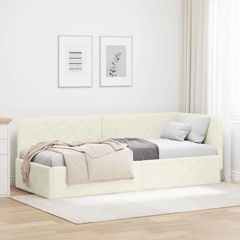 Eckbettgestell Creme 80 x 200 cm Samt