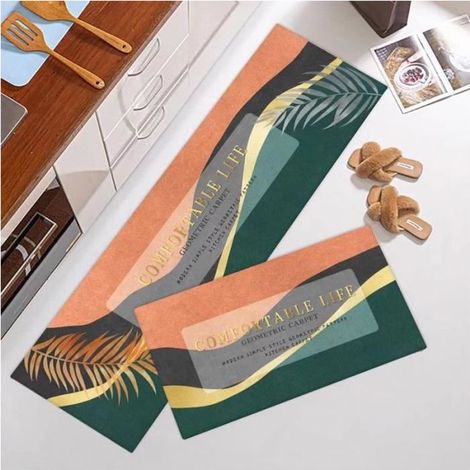 Lot de 2 tapis de cuisine lavables - Avec 8 tapis antidérapants- Pour cuisine, salle à manger, 40 x 120 +40 x 60cm (1/4)