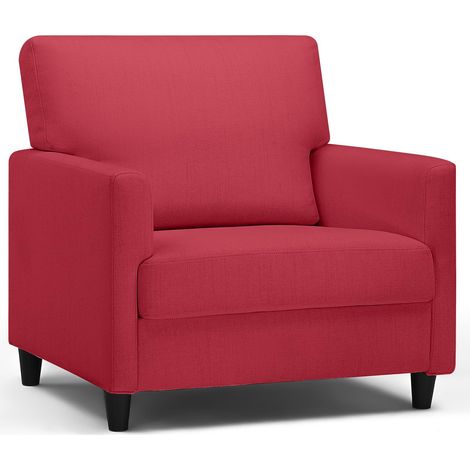 Fauteuil de Relaxation - Fauteuil TV - Fauteuil de Salon - Canapé Simple pour Chambre à Coucher, Coin Lecture - Chaise latérale avec Mousse à mémoire de Forme Douce - Housse en Lin - Rouge (1/5)