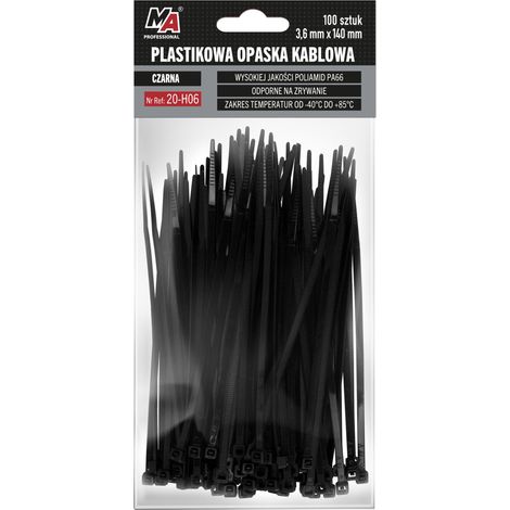 011804 MA Professioneller Kabelbinder aus Kunststoff – Schwarz, 3,6 mm x 140 mm, 100 Stück