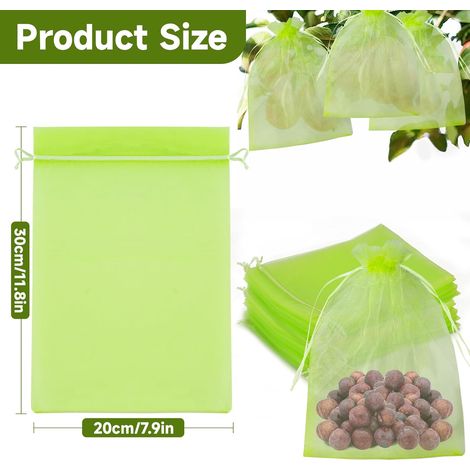 KINGLAKE 50 Pièces 20x30cm Sachet Protection Raisin, Sachet Protection Fruits Verts avec Cordon, Sac Aéré de Protection pour Les Fruits,Sac Transparent Organza, Empêcher Guêpes Drosophile Oiseaux (1/4)