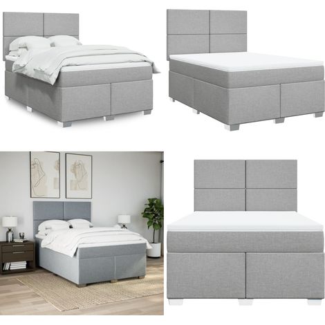 vidaXL Sommier à lattes de lit avec matelas Gris clair 140x200cm Tissu (1/5)