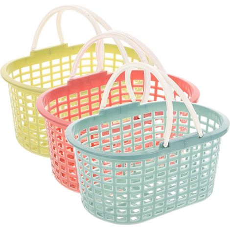 Paniers de rangement en plastique PP 3 pièces avec poignée ventilés pour chariot de courses finition soignée portables (1/5)
