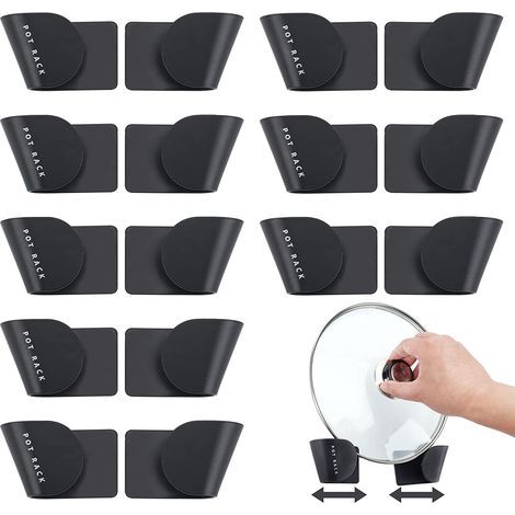 Porte Couvercle Autocollant 8 Paires Support de Couvercle de Pot Mural Support de Couvercle de Casserole Auto-Adhésif Range Couvercle de Pot Organisateur pour Ustensiles de Cuisine (1/5)