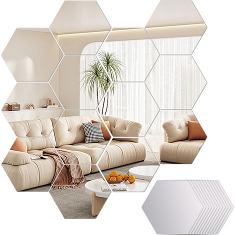 Lot de 12 carreaux de miroir autocollants hexagonaux - Miroir adhésif - Miroir acrylique pour chambre, esthétique, lit, mur, salon, couloir (1/5)