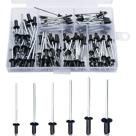 Rivet Noir 120 Pièces Rivets Aveugles Rivets avec Boîte Rivet Aluminium Rivet Pop Rivets Pop Assortiment Rivets Ouverte Ronde Rivets Aveugles en Aluminium Rivets à Tête Dôme pour Métal (1/5)