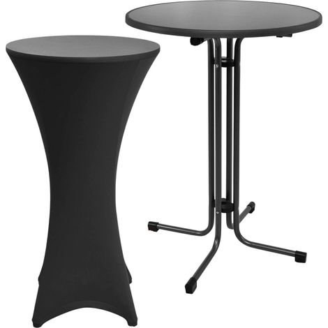 Outdoor Stehtisch Sylt, klappbar, Ø70cm, Schwarz, mit Husse