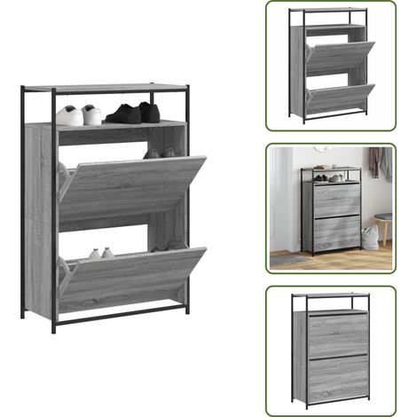 Schuhschrank Grau Sonoma 75x34x112 cm Holzwerkstoff - Schuhschrank - Schrank Für Schuhe - Schuhregal - Garderobe - Einbauschrank (1/5)