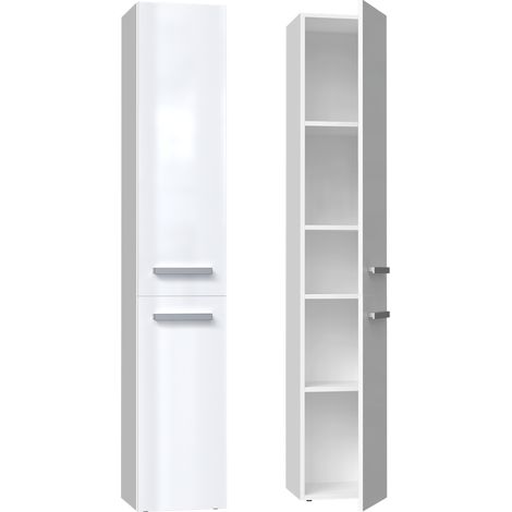 Colonne de salle de bain Nel II – Blanc brillant – 2 portes longues – Style moderne – Fabrication polonaise