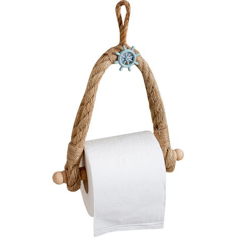 Dérouleur Porte Papier Toilette Corde et Bois - Porte Serviette - Fixation avec adhésif (1/3)