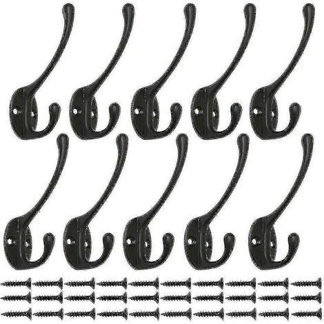 Lot de 10 crochets de penderie noirs vintage, crochets muraux en métal avec 25 vis Walkbee P