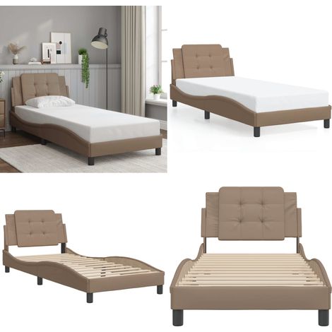 Cadre de lit sans matelas Zadar cappuccino 80x200 cm similicuir - Cadre de lit avec tête de lit - Coussin de tête de lit (1/5)