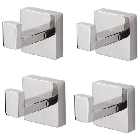 Lot de 4 Patère de salle de bain Serviette De Bain Crochet En Inoxydable Carré Vêtements Serviette Manteau Robe Crochet Armoire Placard Porte (1/5)