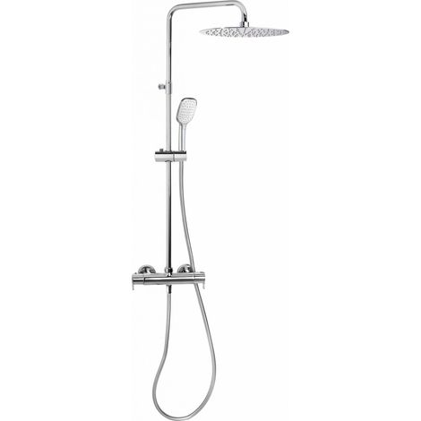 Colonne de douche thermostatique BLAUTHERM Inox – Douche de tête Ø300 mm anticalcaire – Flexible argenté 1.75 m – 3 jets – Cartouche thermostatique – Ramon Soler (1/4)