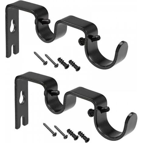 Support de tringle à rideau Support de support double en fer pour tringle à draperie 18mm 27mm, 122 X 53 X 16mm Noir 2Pcs (1/4)
