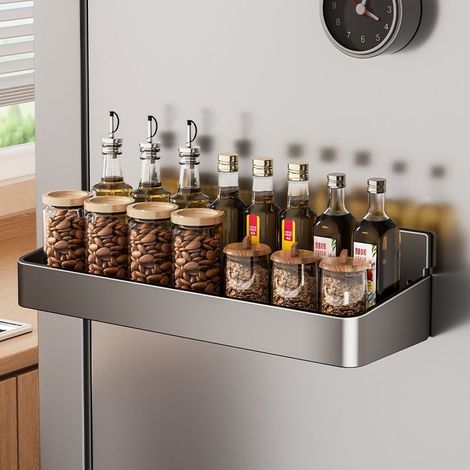 Étagère magnétique sans perçage, rangement mural pour épices sur four, micro-ondes et réfrigérateur (1/3)