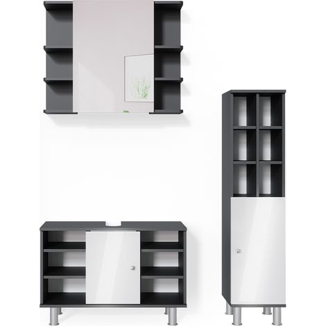 Ensemble de meubles de salle de bain Fynn, Anthracite, 3 pièces, avec armoire haute, Vicco