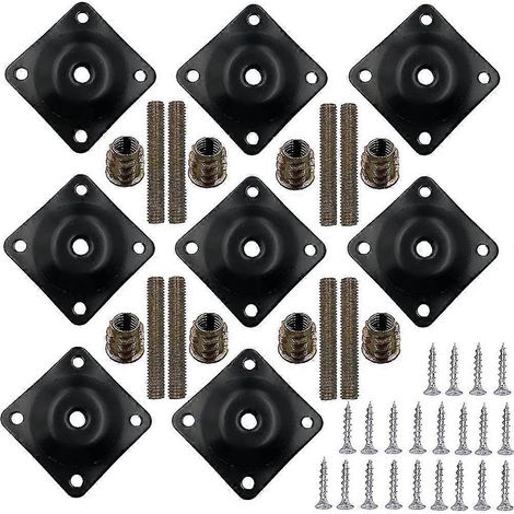 8 jeux de plaques de fixation pour pieds de meubles, avec boulons à crochet et vis, parfaits pour les meubles. (1/5)