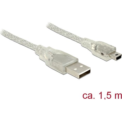 Delock cable usb 2.0 tipo-a macho  usb 2.0 mini-b macho de 1,5 m transparente