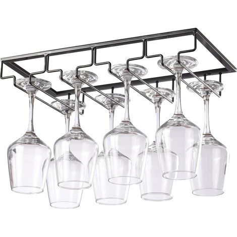 CSPARKV 40x22.5x5.5cm 4 Rangs Noir Support Verre Suspendu, Porte Verres à Vin en Métal, Rangement Verre Installation sous Meuble, pour Bar, Restaurant, Cuisine (1/5)