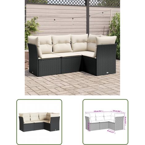 The Living Store Salon de jardin 4 pcs avec coussins noir résine tressée - Salon De Jardin - Mobilier De Jardin - Salon Extérieur - Canapé D'extérieur - Set De Salon (1/3)