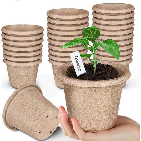 (30 Pack) Pots de Semis 11cm Biodégradables Pots de Graines de Démarrage pour Le Jardin 20 Marqueurs en Plastique (1/5)