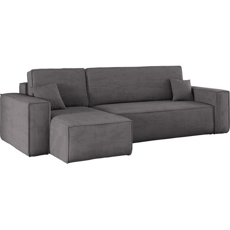 Ecksofa mit schlaffunktion und bettkasten, Eckcouch BEST stoff Poso Dicker Cord viele farben Dunkelg (1/5)