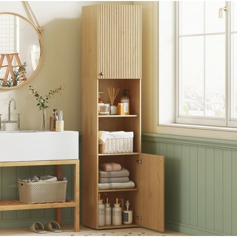 Mobile alto da bagno 40x31x182 cm in legno rovere, salvaspazio - MEUBLIV (1/5)