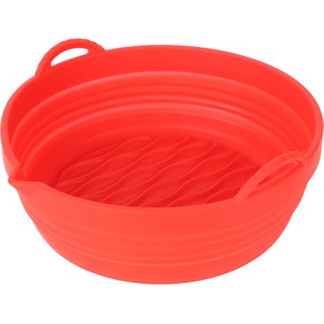 Panier en silicone pliable pour friteuse, motif ondulé, résistant à la chaleur, réutilisable, rond, rouge (1/5)
