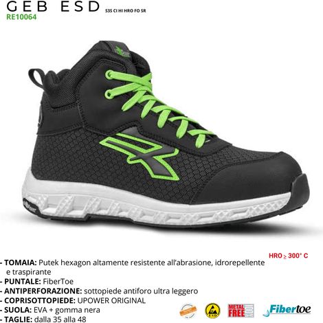 Scarpe Antinfortunistiche UPower Red Ego Geb S3S Nero/Verde 46
