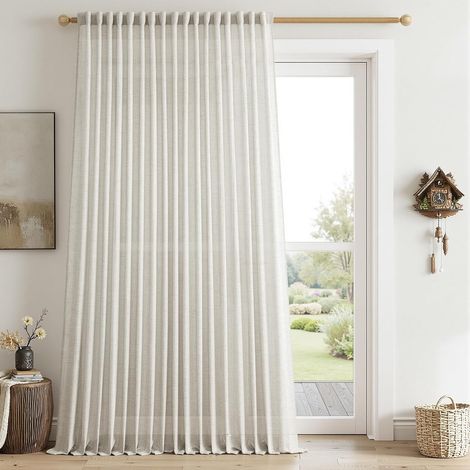 Rideau Voilage Beige Grande Largeur 200x240 CM, Rideaux Intérieurs Semi-Transparents en Lin Naturel pour Chambre Salon Cuisine Porte Fenetre Boheme, 1 Pièce (1/5)