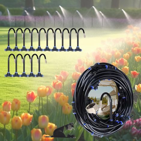 Kit Brumisateur 15M, Système Refroidissement 360°, Buses Réglables, Pour Jardin, Terrasse, Stores