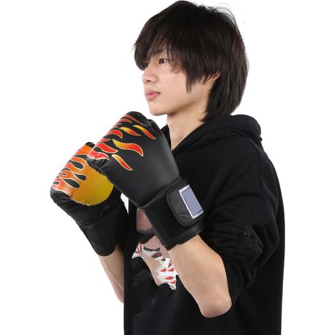 1 paire de gants de boxe universels pour adultes, en cuir PU, avec sac de sable, accessoire d'entraînement Muay Thai, noir. (1/5)