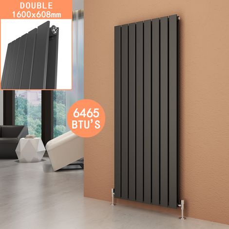 ELEGANT Central Heating Vertical Designer Radiator Anthracite Double Flat Panel Column Tall Upright Central Heating Radiators (1600x608mm Double) (1/5)