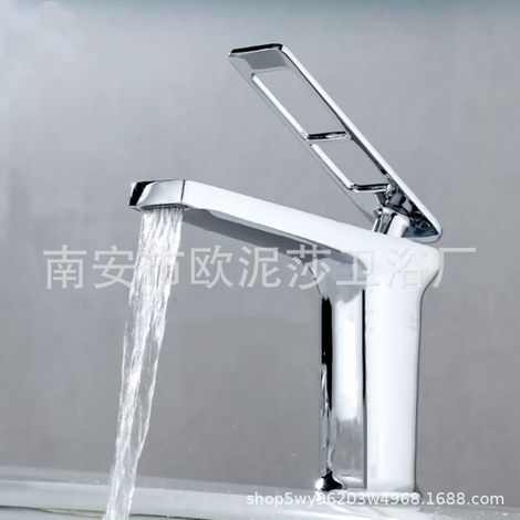 Robinet de lavabo monotrou en cuivre de haute qualité, pour eau chaude et froide, robinet cascade pour lavabo/lavabo/mitigeur de salle de bain domestique – monotrou en alliage électroplaqué