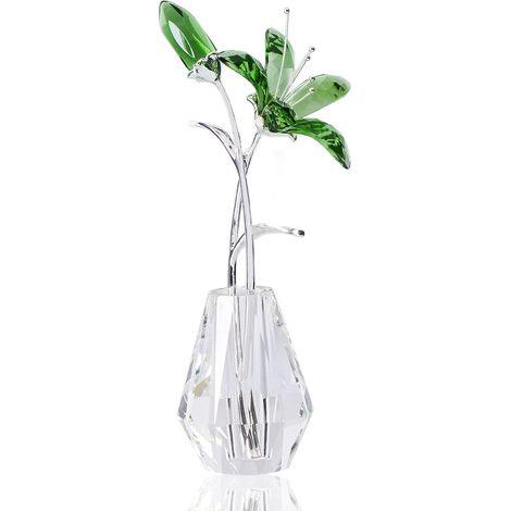 Cadeau de Mariage pour Couple, Fleur de lys Vert en Cristal pour Femme, Figurine de Fleur de lys Faite à la Main avec Vase, Ornements de Collection, décoration d'intérieur, Centre de Table (1/5)