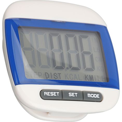 Podomètre de marche avec grand écran LCD, compteur de pas, calories brûlées et distance, clip de fixation inclus, pour seniors et adultes, bleu. (1/5)