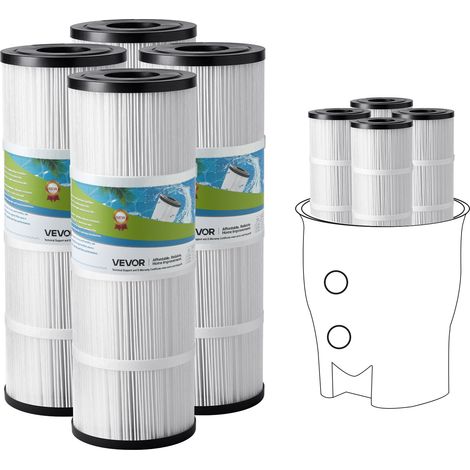 VEVOR Cartouche de Filtre de Piscine Lot de 4 x 7,4 m², Cartouche Filtrante de Rechange de Spa Compatible avec CCP320, Pleatco PCC80-PAK4, Plissee Trilobee, pour Filtration de Piscines, Spas