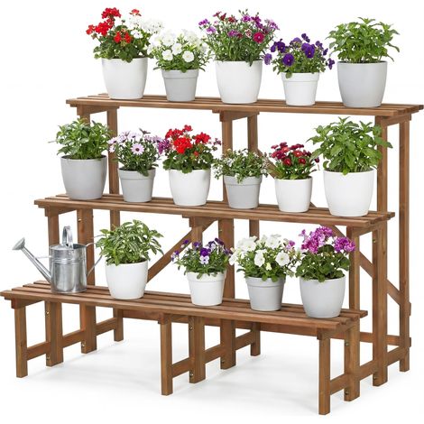 needs&wants® Große Pflanzentreppe Blumentreppe mit 3 Stufen Etagen, Pflanzenständer Blumenständer Pflanzenregal Blumenregal XL aus Holz wetterfest für Outdoor Indoor Balkon Garten draußen innen, 110 x (1/5)