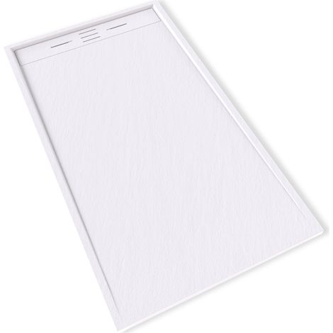 HIEMAL Receveur de douche 90 x 160 cm résine Blanc aspect ardoise + bonde incluse - Salle de bain