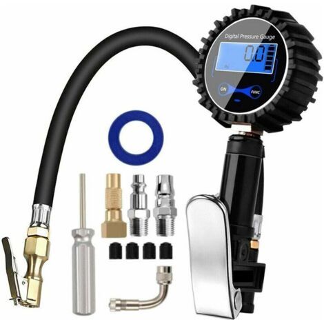 Numérique Manomètre Pneu, Haute Précis Digital Jauge de Pression de Pneus avec Pistolet Gonflage pour La Voiture Moto Vélos Camion, 200 psi avec Tuyau en Caoutchouc et Prise de Connexion Rapide